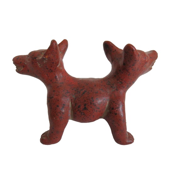 Rare Pre-Columbian Redware Colima Dog 2 Headed Figurine Replica 3.5" x 1.5" x 2" - Picture 2 of 13